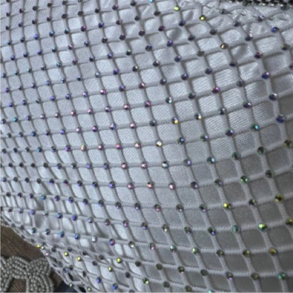 Vince Camuto Damsa Crystal Mesh Mini Shoulder Bag Beaded White Bridal - Picture 9 of 11